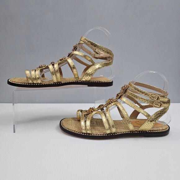 Sam Edelman Tianna Gladiator Sandal Womens 8 Gold Embellished Ankle Strap NEW - Picture 2 of 15